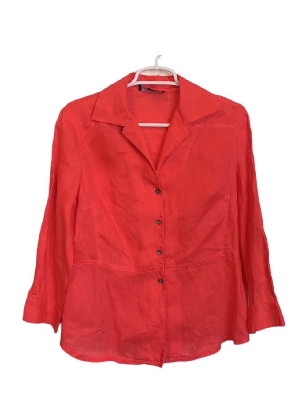 Jones New York Women Linen Button Down Shirt Size 8 Tangerine Orange Long Sleeve